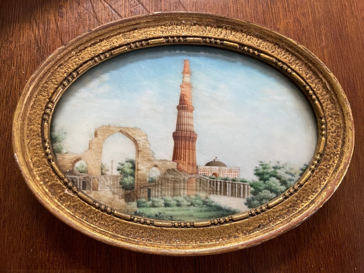 Miniature - View Of The Qutb Minar Delhi In India Late 19th-photo-2